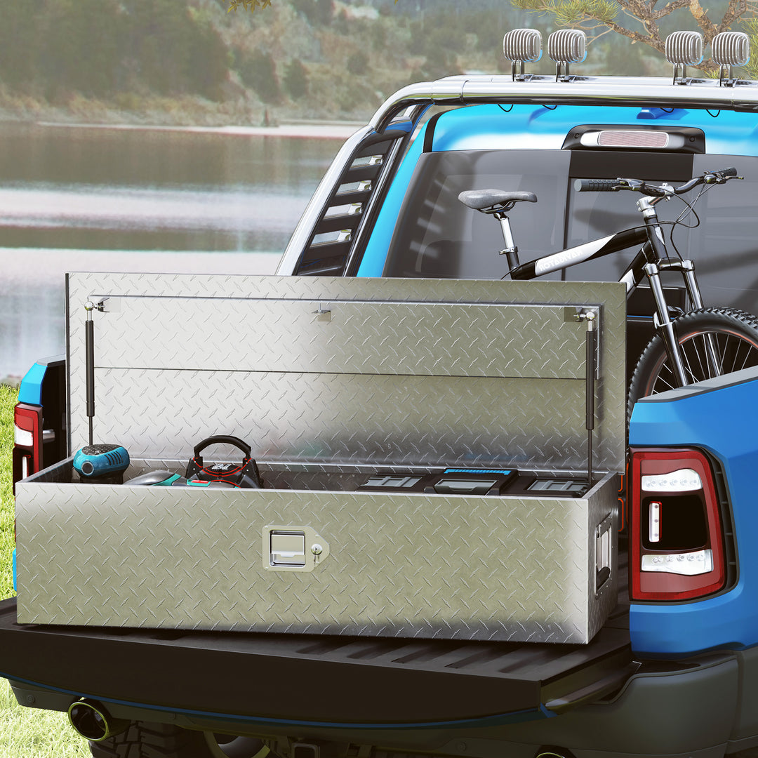 Robust opbevaringskasse i aluminium med sidehåndtag, lås og nøgler, værktøjskasse, 99 x 33 x 25,5 cm