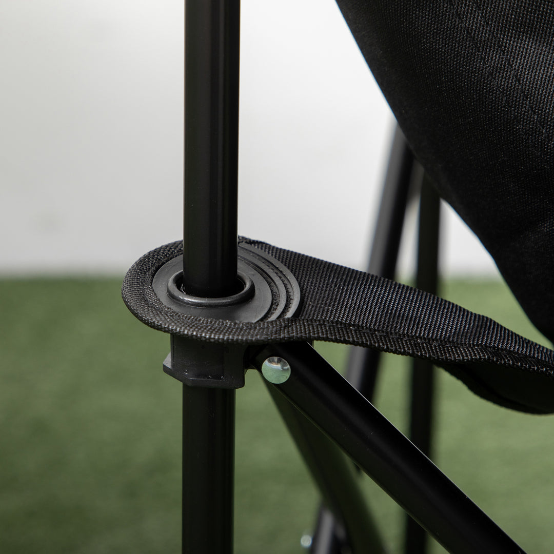 Foldbar campingstol med stålramme og stofsæde og bæretaske, sort