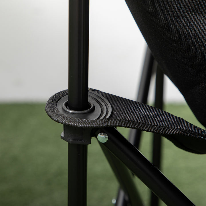 Foldbar campingstol med stålramme og stofsæde og bæretaske, sort