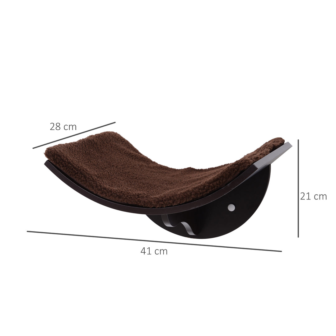 Katteseng, vægmonteret, plysmåtte, brun, 41 x 28 x 21 cm
