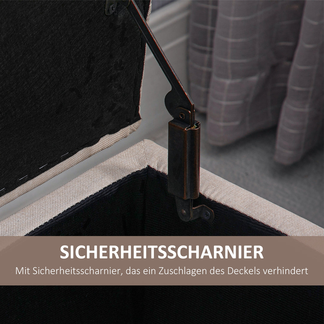 Bænk polstret bænk med opbevaringsplads kommodebænk entre soveværelse stue hørlignende polyester gummitræ cremehvid 100 x 40 x 44 cm