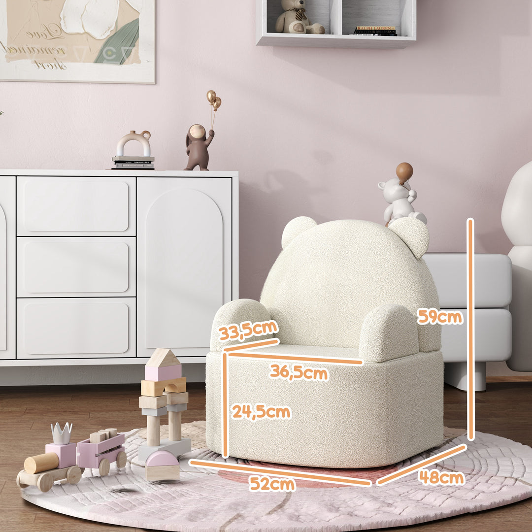Børnelænestol, bjørneformet, blød teddyfleece, op til 3 år, 52x48x59 cm, beige
