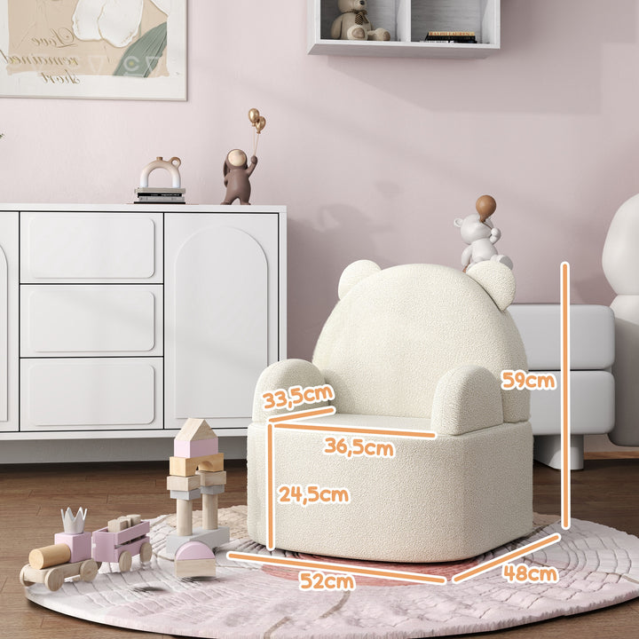 Børnelænestol, bjørneformet, blød teddyfleece, op til 3 år, 52x48x59 cm, beige