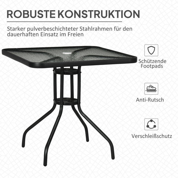 Aftageligt havebord i metal, 76x76 cm, vejrbestandigt balkonbord med parasolhul, skridsikkert, sort