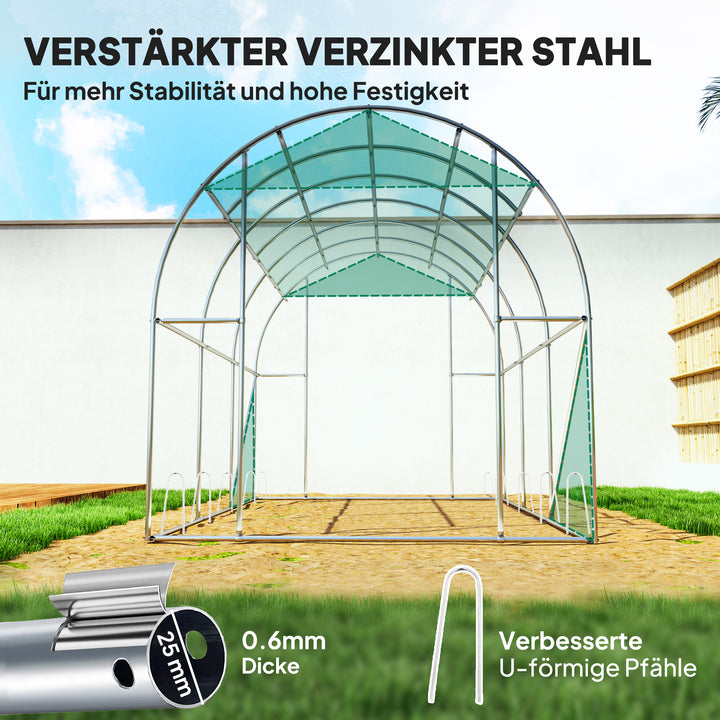 Polytunnel drivhus med plastikdæksel og stålramme, walk-in drivhustelt med rulledøre, grøn