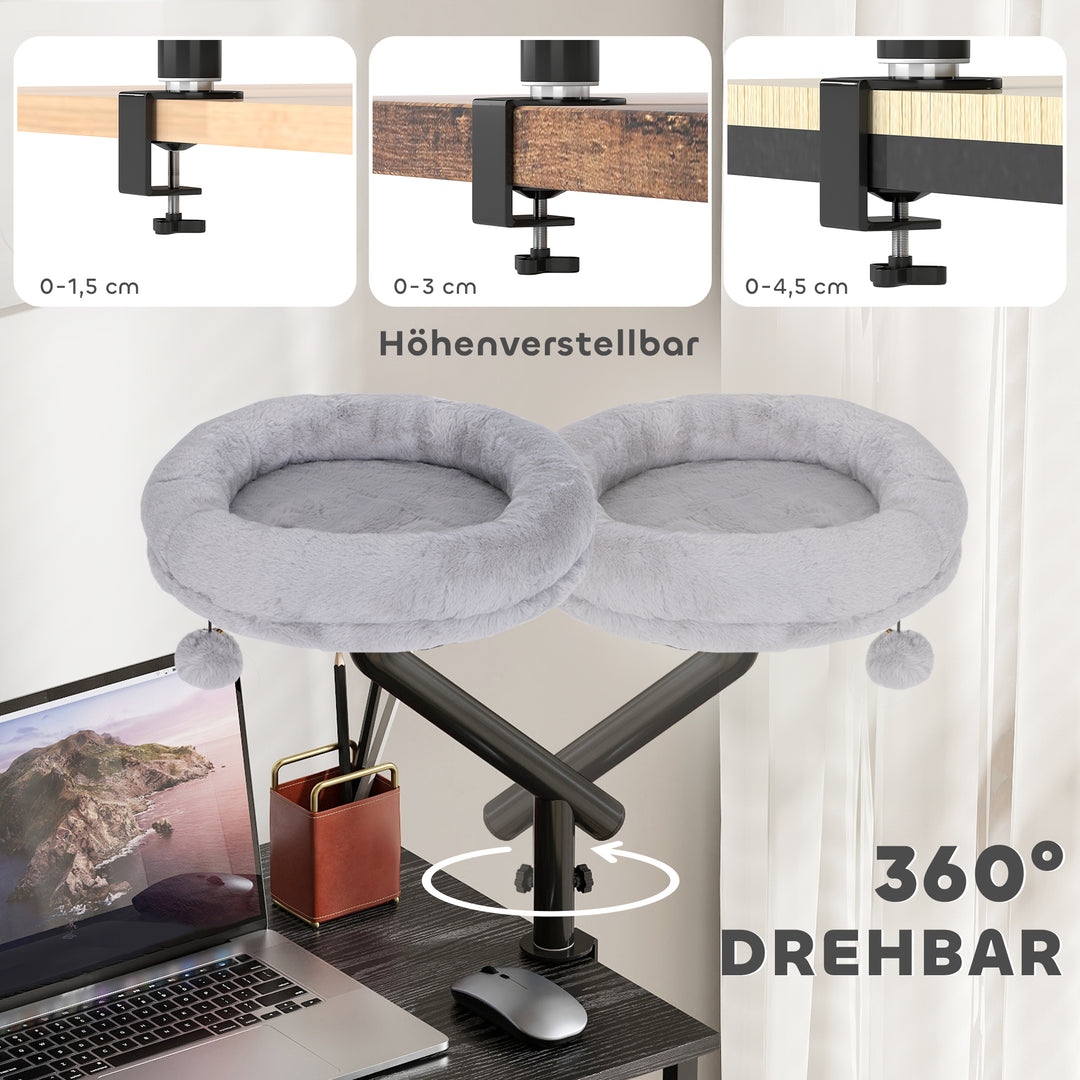 Katteseng til skrivebord, katteseng til skrivebord med 360° rotation, justerbar højde, katteseng med aftagelig, maskinvaskbar seng, til katte under 6 kg, hjemmekontor, grå