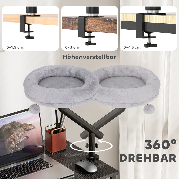 Katteseng til skrivebord, katteseng til skrivebord med 360° rotation, justerbar højde, katteseng med aftagelig, maskinvaskbar seng, til katte under 6 kg, hjemmekontor, grå