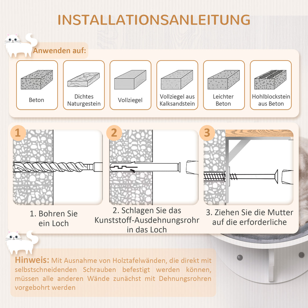 Katteseng væghængt katteseng kattehylde vægmonteret plyspude grå 41 x 28 x 21 cm