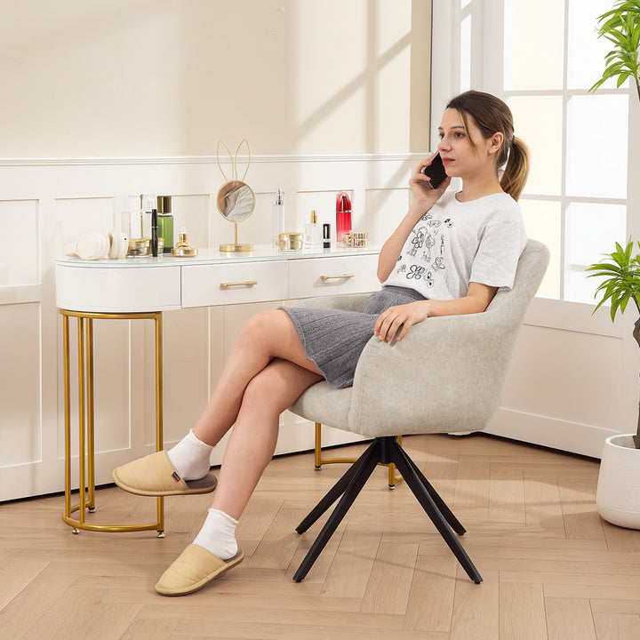 Drejestol, polstret stol med stofbetræk, armlæn, stålben, til stue, soveværelse, kontor, beige