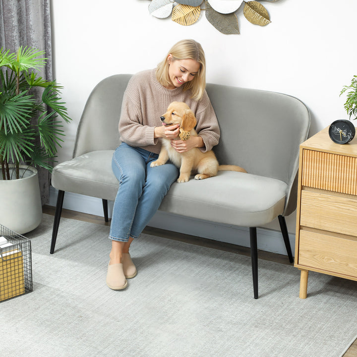 2-personers sofa, moderne polstret sofa med metal- og træstel, fløjlsblødt stofbetræk, grå