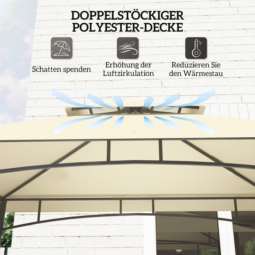 Grilltelt, bbq-telt, havepavillon med 2 hylder, opbevaringskurve, kroge, til terrasse, beige