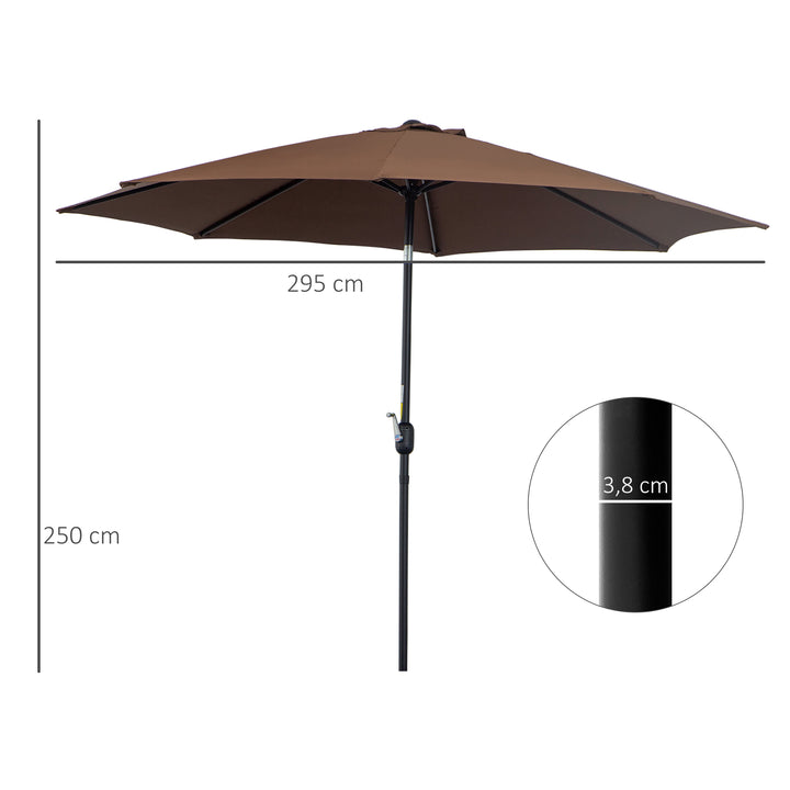 Parasol, vippeparasol, haveparasol, markedsparasol med håndsving, stål, 180/m², polyester, brun, Ø2,95 x 2,5 m