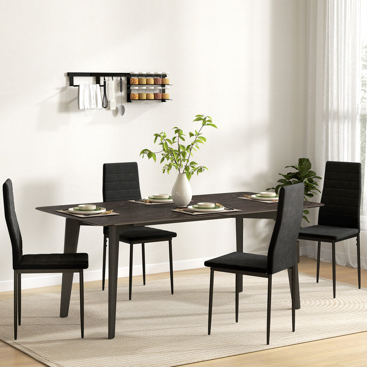 Sæt med 4 spisebordsstole, armløse design, stofbetræk, metalben, sort