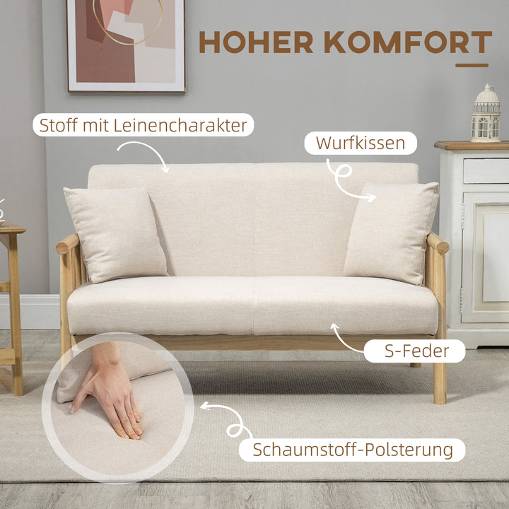 2-Personers sofa, betræk i hørlook, kompakt, op til 200 kg, træstel, 123l x 69b x 74h cm, beige