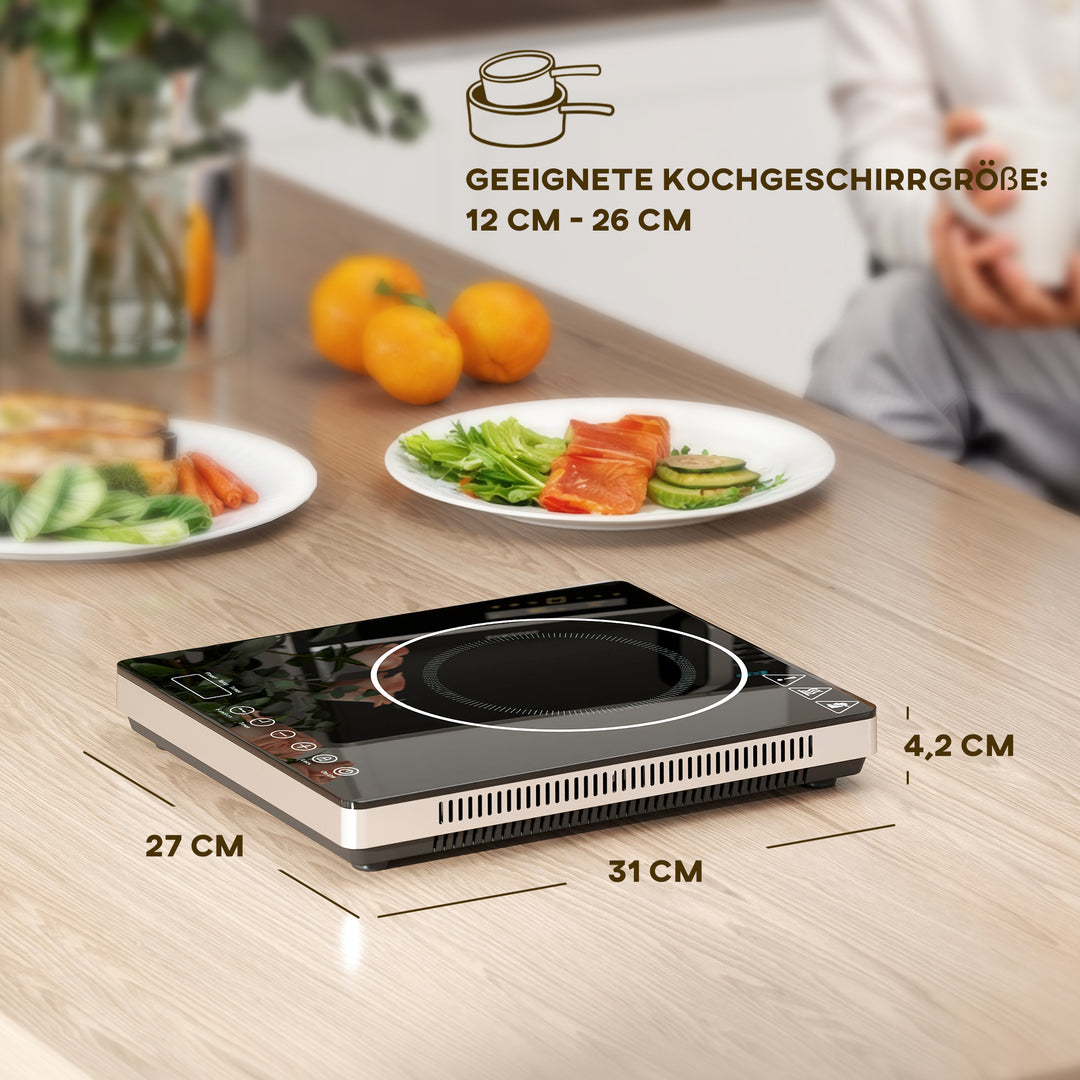 Induktionskogeplade med 10 temperaturniveauer, touchpanel, sort