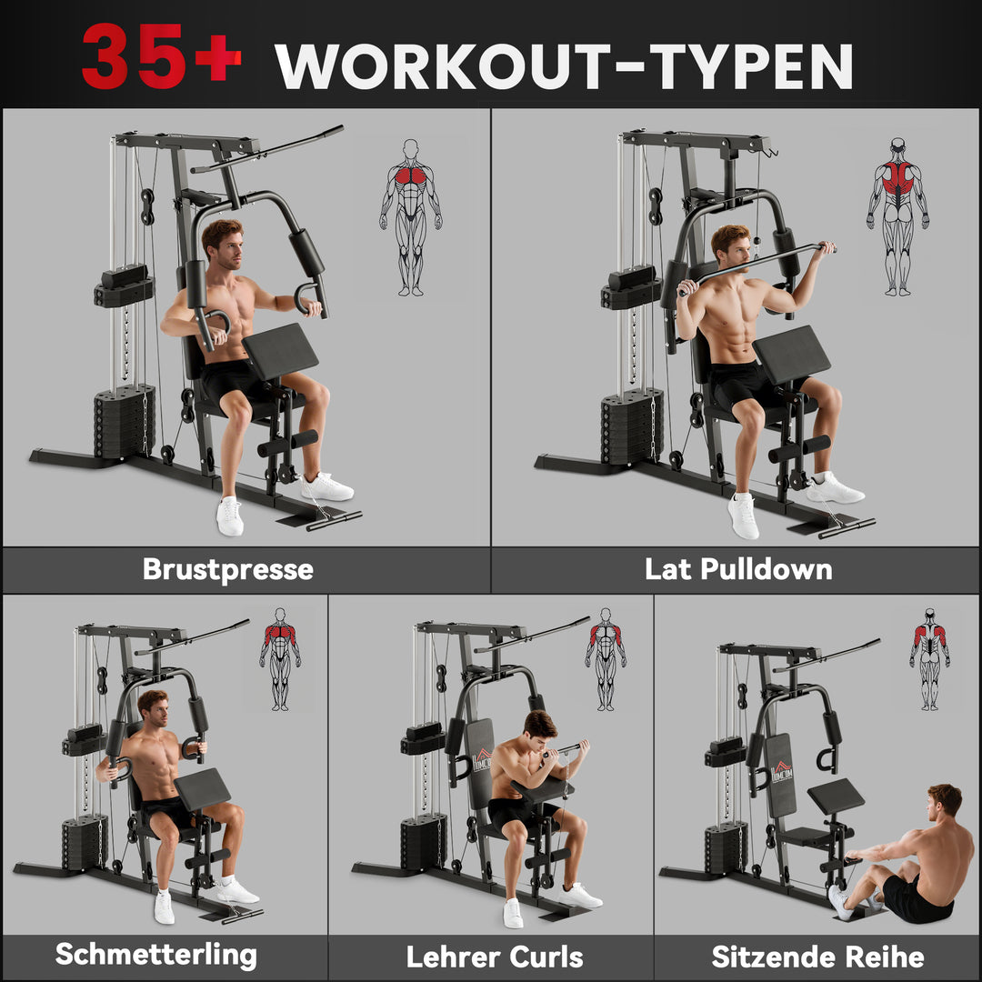 Kraftværk med 45 kg vægtblok 180 x 108 x 200 cm stål sort