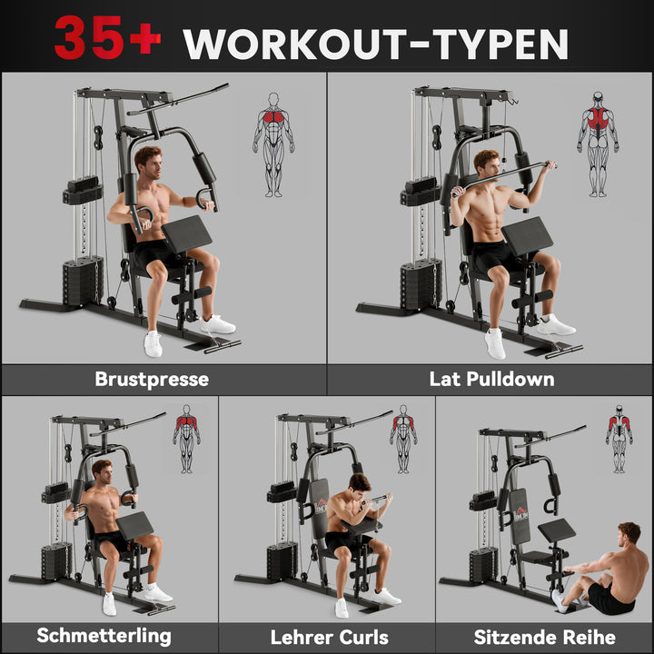 Kraftværk med 45 kg vægtblok 180 x 108 x 200 cm stål sort