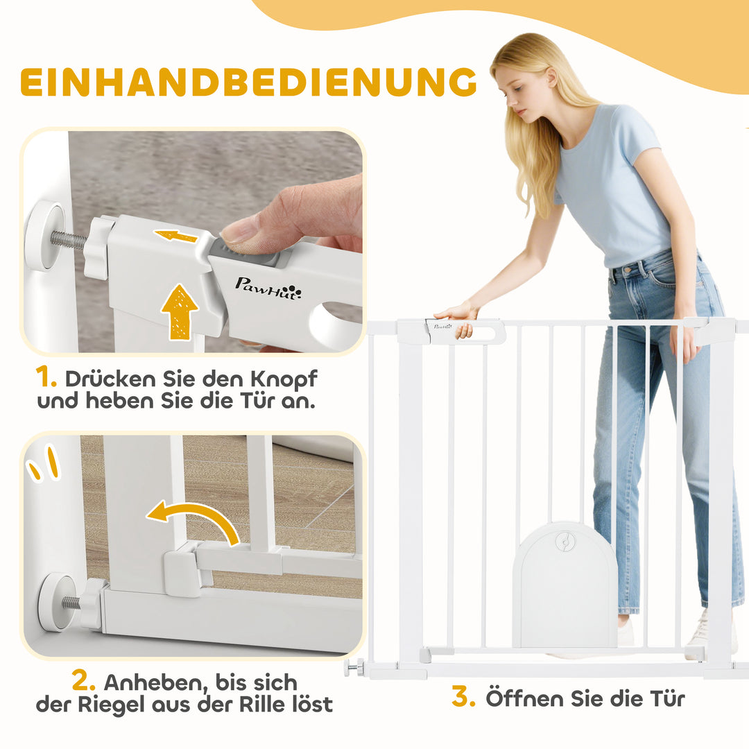 Justerbar kæledyrsbarrier med lille dør, stål, plastik, hvid