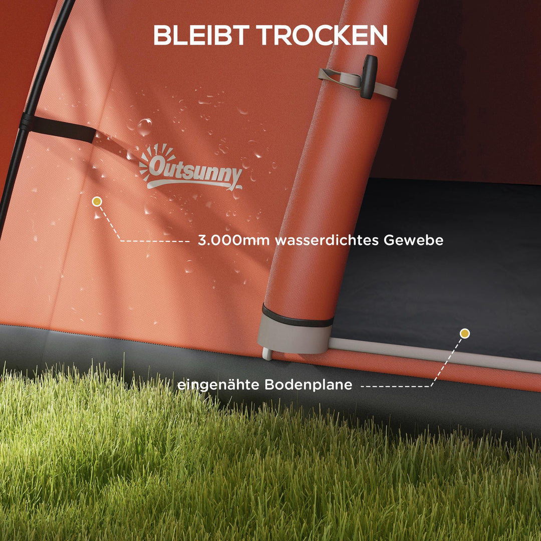 Campingtelt til 5-6 personer, familietelt, vandtæt, med markise, 550 x 300 x 198 cm, orange