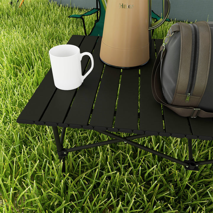 Campingbord klapbord med oprullbar bordplade havebord af aluminium 2 personer 95 x 55cm sort