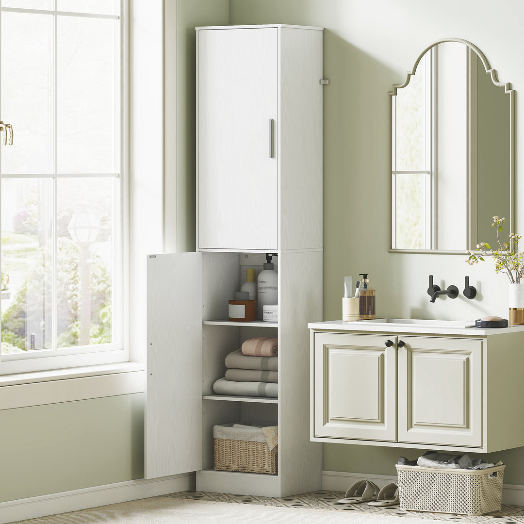 Højt badeværelsesskab med 2 døre, 4 justerbare hylder, spånplade, 180 cm, hvid
