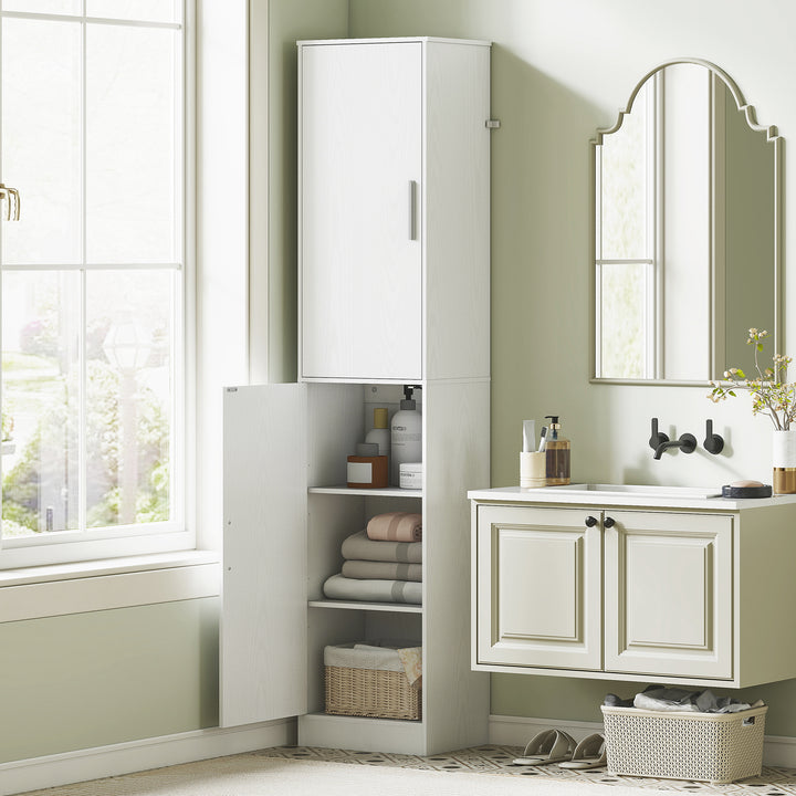 Højt badeværelsesskab med 2 døre, 4 justerbare hylder, spånplade, 180 cm, hvid