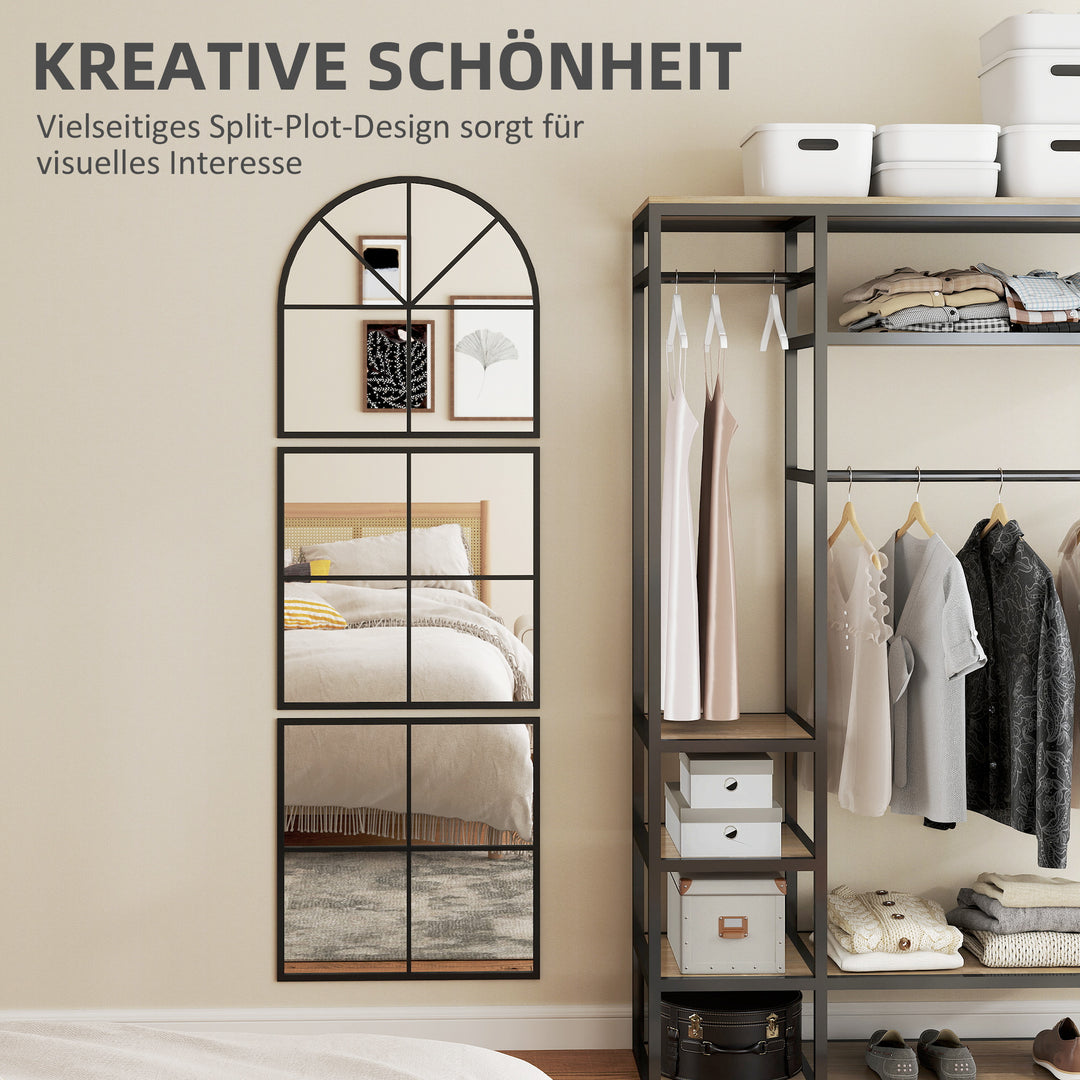 Vægspejl med tredelt buet spejl og metalramme, dekorativt 60 x 2 x 180 cm sort