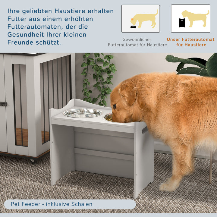 Foderstation til hunde, 2 skåle i rustfrit stål, højdejusterbar, 54x31,5x47cm, hvid