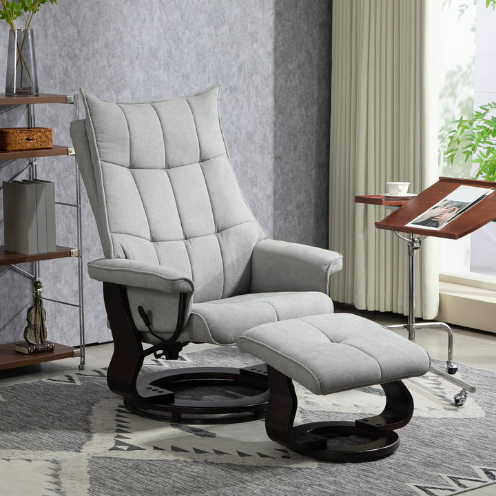 Lænestol med skammel, drejelig, vippefunktion, justerbar ryglæn, op til 150 kg, grå