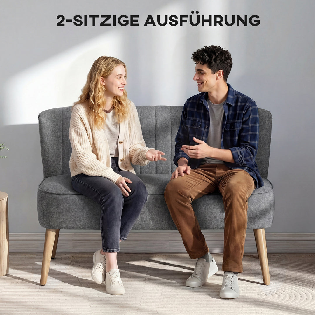 2-personers sofa, polstret sofa med linnedlook, træstel, til stue/soveværelse, 117 cm, grå