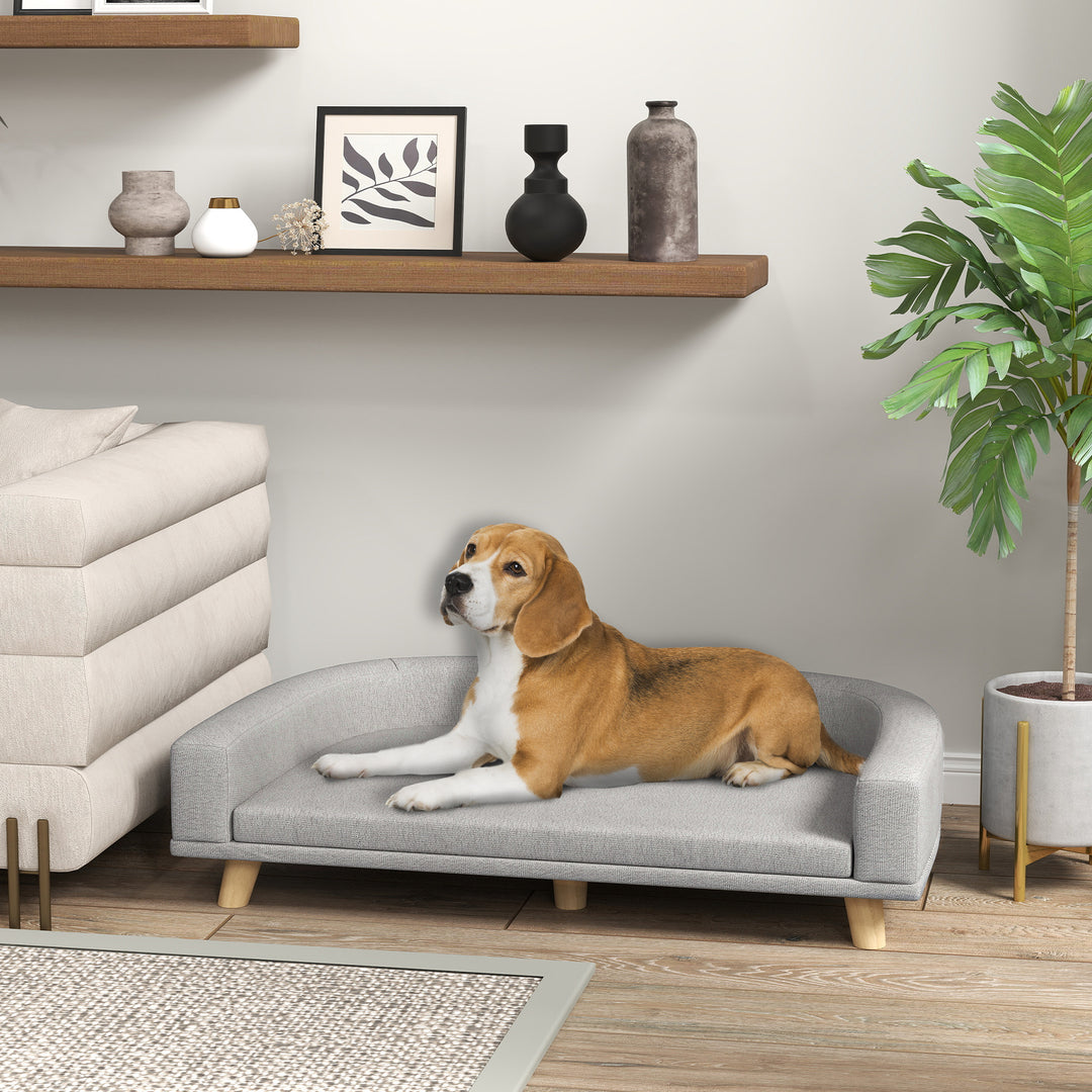 Hundesofa til store hunde op til 30 kg, polstret, ben af fyrretræ, 98 x 67 x 25 cm, grå