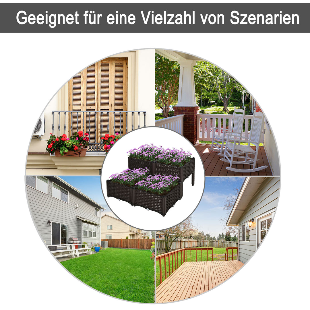 Højbed, plantekasse med drænhuller, blomsterkasse i rottinglook, plastik, brun, 40 x 40 x 44 cm