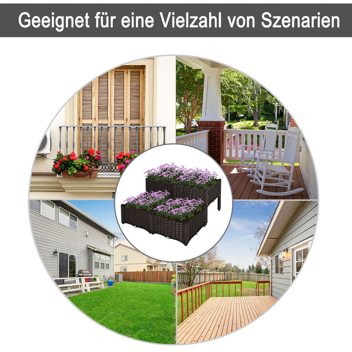 Højbed, plantekasse med drænhuller, blomsterkasse i rottinglook, plastik, brun, 40 x 40 x 44 cm