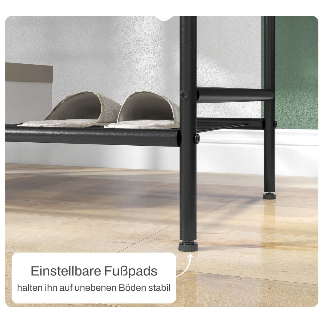 Tøjstativ, 2 tøjstænger, hylde og kroge, bambus/stål, sort