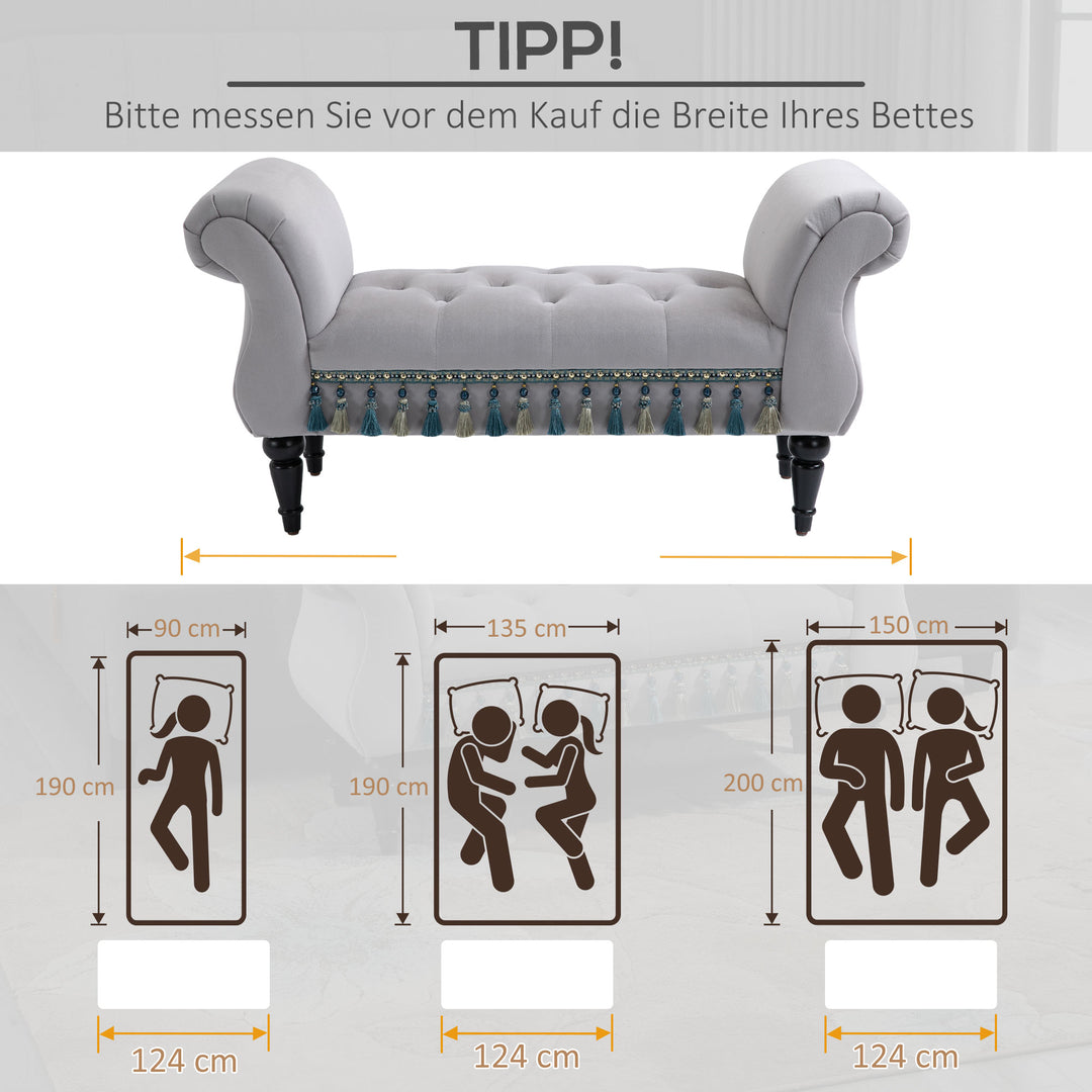 Polstret bænk, fløjlslook, luksuriøs sengebænk med træben, entrébænk til soveværelse, lasteevne op til 150 kg, lysegrå, 117 x 40 x 58 cm