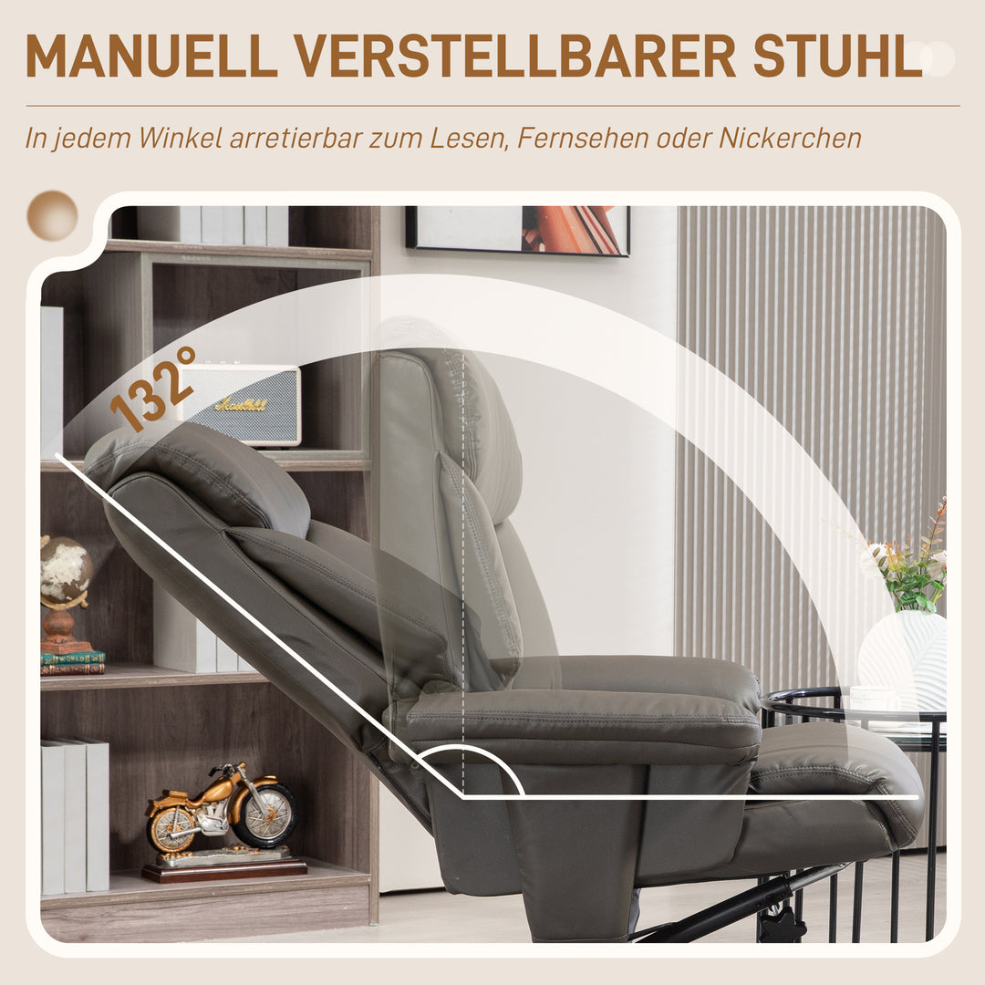 Lænestol med fodskammel, justerbar ryglæn, kunstlæder, op til 150 kg, grå