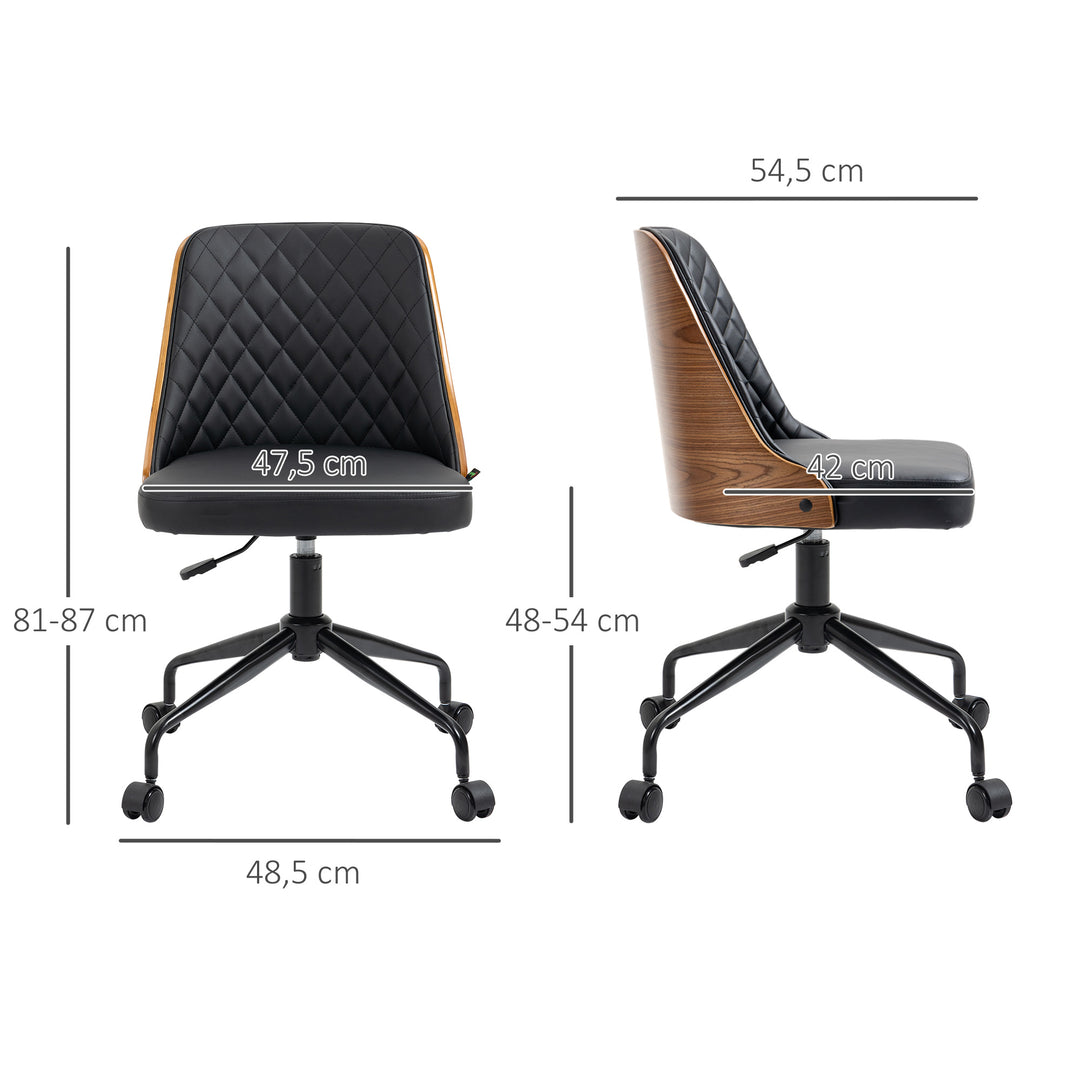 Kontorstol, skrivebordsstol, drejestol, hjemmekontorstol, højdejusterbar, ergonomisk, 360° drejelige hjul, pu-skum, sort, 48,5 x 54,5 x 81-87 cm