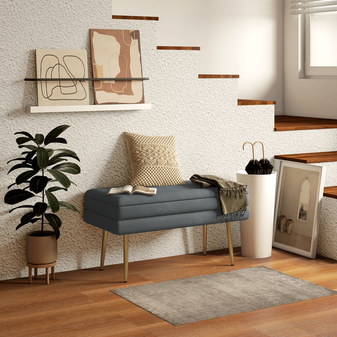 Polstret bænk med opbevaring, stål, 79,5 cm x 37,5 cm x 43 cm, mørkegrå