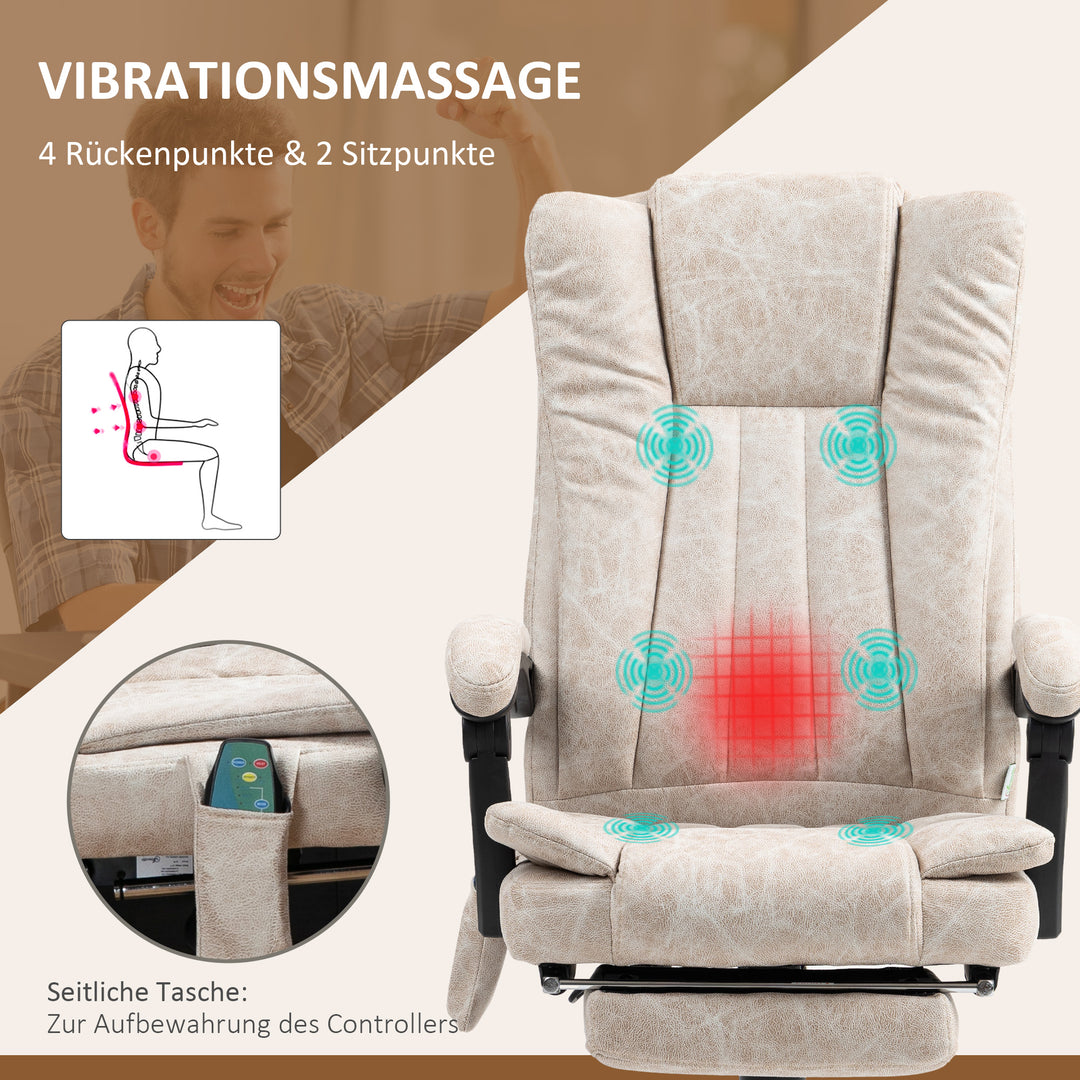 Kontorstol med massagefunktion, ergonomisk skrivebordsstol med lænefunktion, varmefunktion, sidelomme, cremehvid