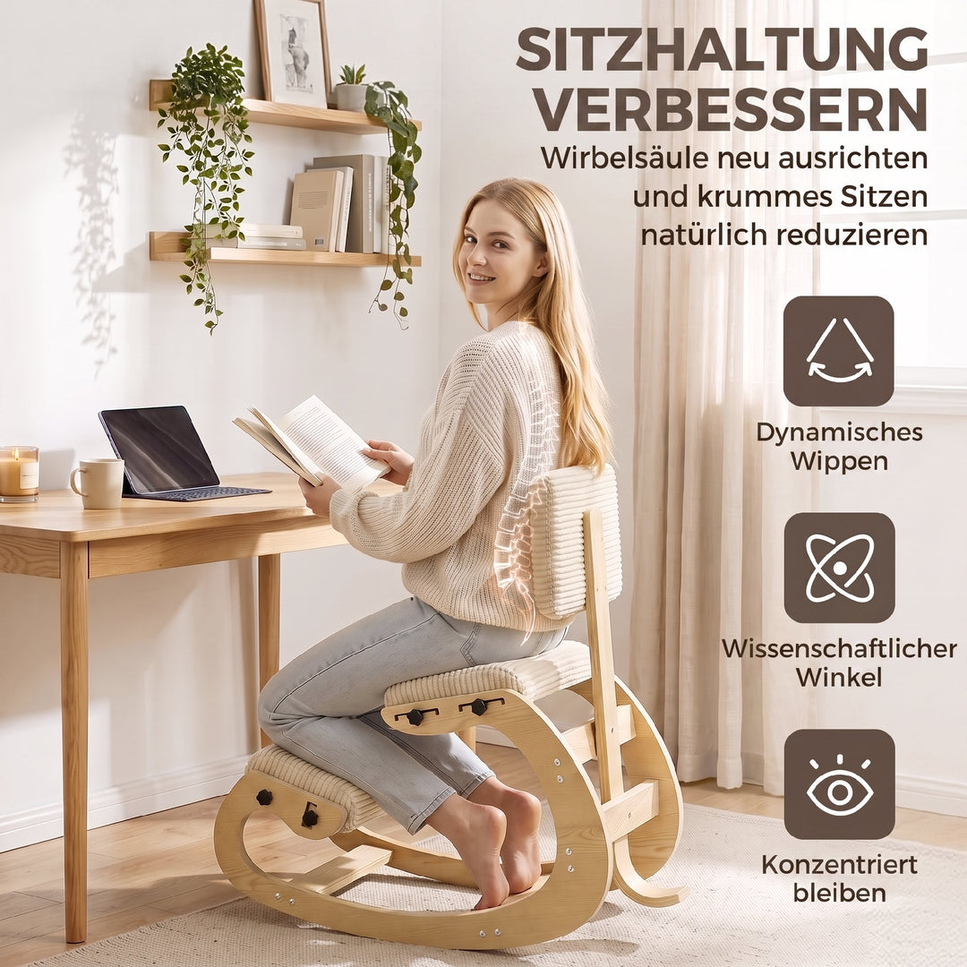 Ergonomisk knælestol med ryglæn, corduroy-look, cremehvid