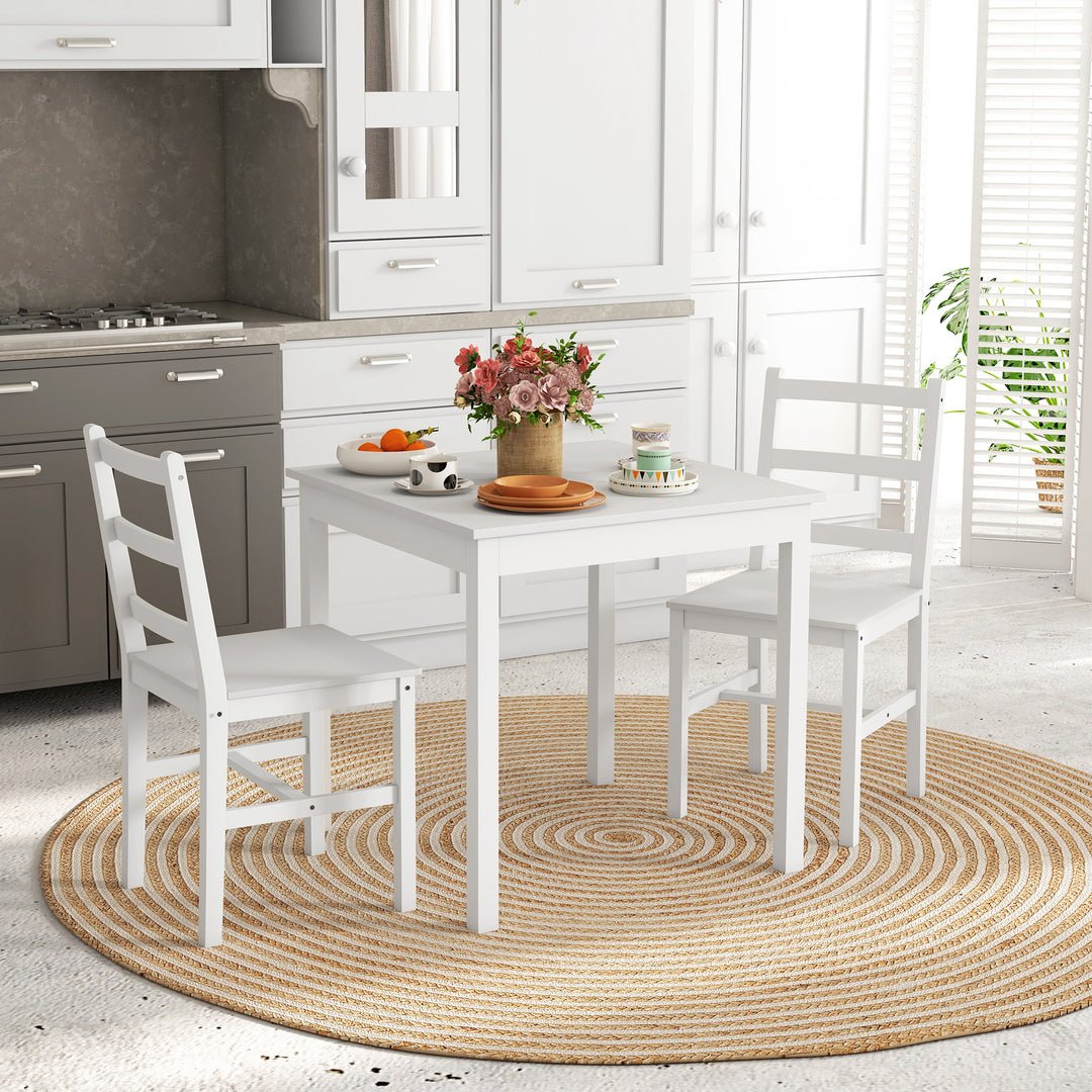 3-Delt spisebordssæt med bord og stole, massivt træ, hvid
