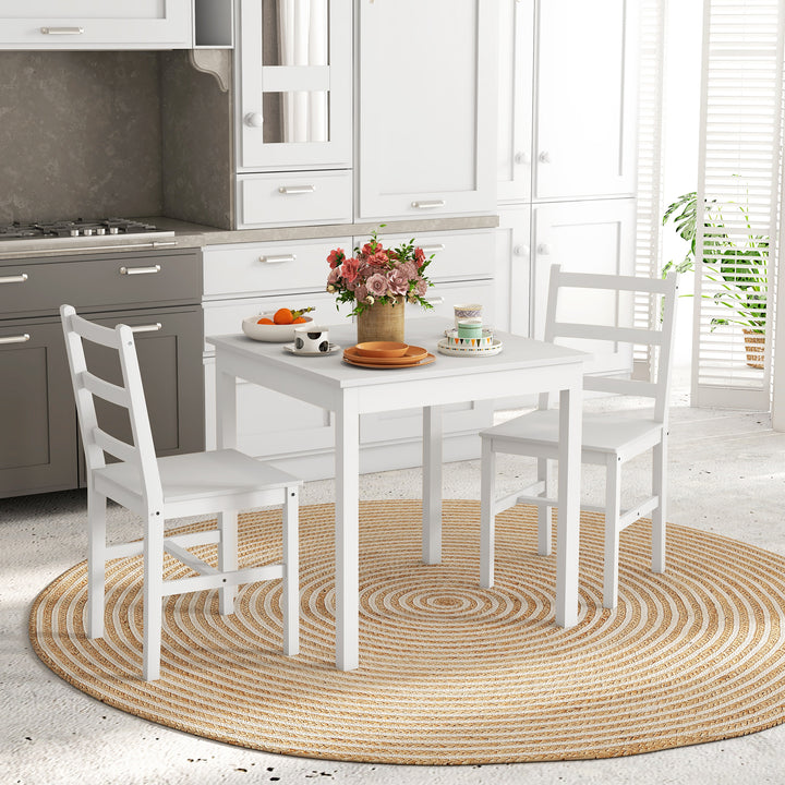 3-Delt spisebordssæt med bord og stole, massivt træ, hvid
