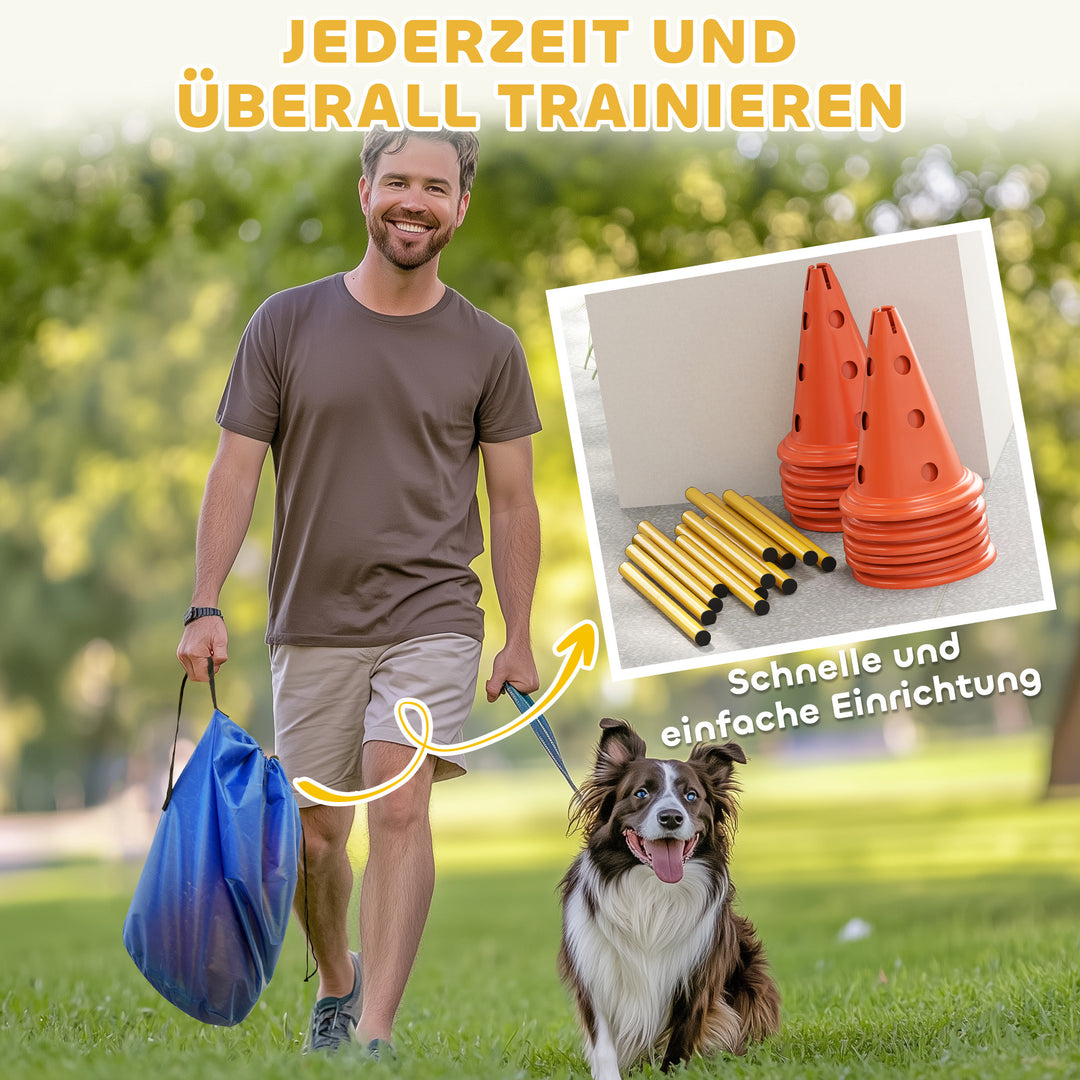 Agilitysæt til hunde, 6-delt agilityudstyr til hundetræning, hækkesæt med 12 kegler, 6 hække, bæretaske