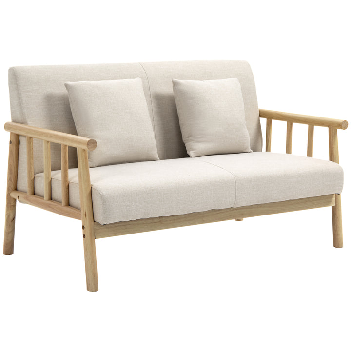 2-Personers sofa, betræk i hørlook, kompakt, op til 200 kg, træstel, 123l x 69b x 74h cm, beige