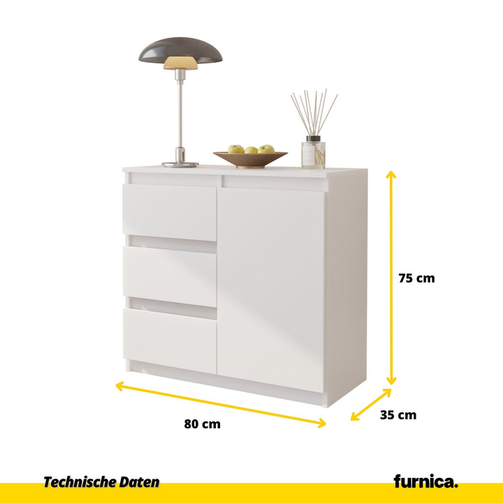 MIKEL - Kommode med 3 skuffer - mat hvid H75cm B80cm D35cm