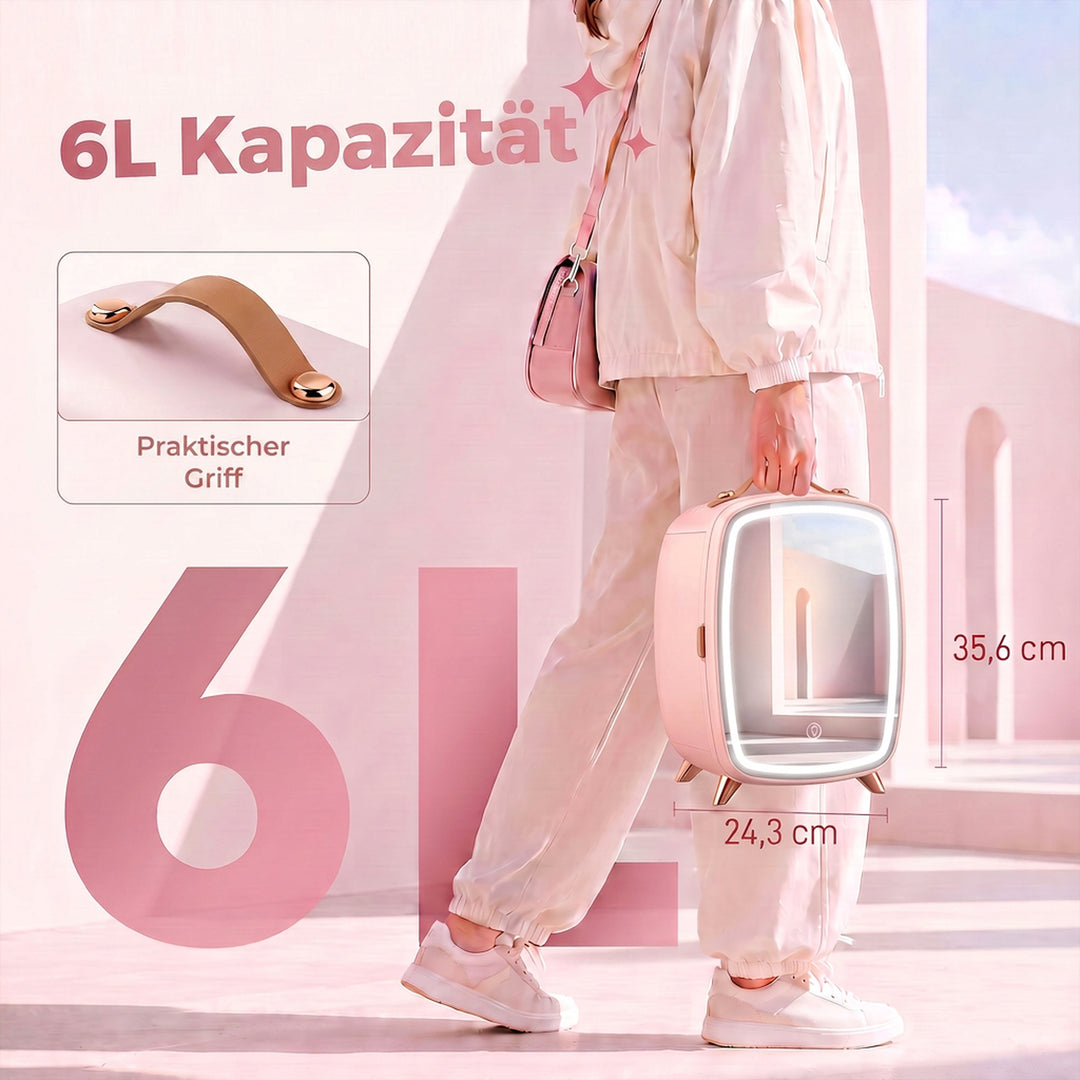 Minikøleskab 6 liter LED spejl kosmetikkøleskab pink