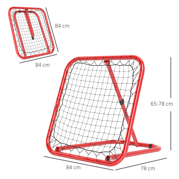 Fodbold reboundernet, foldbart, rebound wall, justerbar i 5 niveauer, metal, 78 x 84 x 65-78 cm, rød