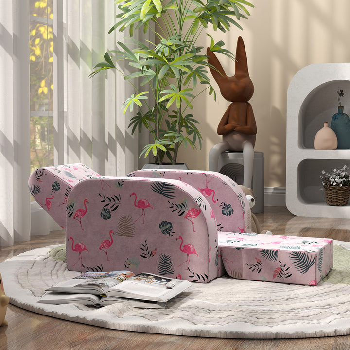 Børnelænestol med sengefunktion, op til 3 år/45 kg, flamingomønster, 46,5 x 93 x 28,5 cm, pink
