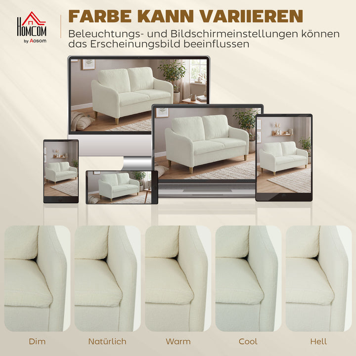 2-personers sofa, lille sofa med sherpa fleece-look, 137 cm, til stuen, cremehvid