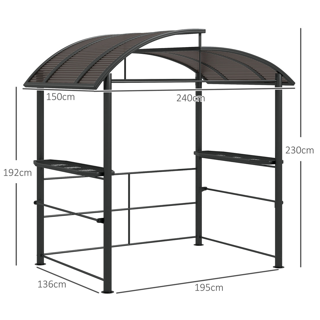 Grillpavillon med grilltag, vejrbestandig, 240 cm x 150 cm x 230 cm, gulbrun + mørkebrun